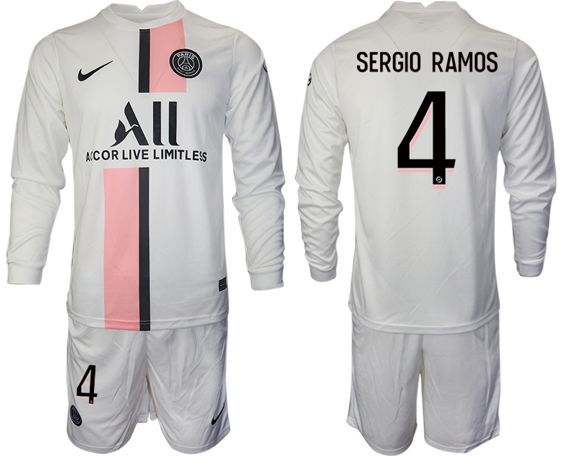 Men 2021-2022 Club Paris St German away white Long Sleeve #4 Soccer Jersey->paris st german jersey->Soccer Club Jersey